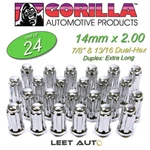 (24)GORILLA Spline Drive Lug Nuts, 14MM 2.00, Chrome, Extra Long, K6TS-14200GR New. Price: $54.88.