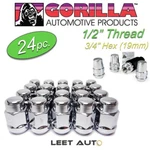 (24PC.) Gorilla Lug Nuts + Wheel Locks, 1/2" Thread, 3/4" Hex 19MM, Chrome New. Price: $49.88.