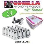 (24) Gorilla Small Diameter Lug Nuts, 1/2" Thread, Chrome, Spline, K6CS-0012GR New. Price: $45.88.