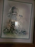 Framed Nature Bird Wagon Wheel Floral Art Print Portrait Single Piece Used. Price: $25.00.