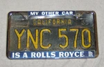 My Other Car Is Rolls-royce License Tag Frame Nos! Bentley Gm Chey Ford Used. Price: $65.00.