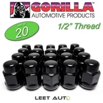 (20PC.) Gorilla Lug Nuts, 1/2"-20 Rh Thread, Bulge Acorn, Black, 1/2", 91188BC New. Price: $42.88.