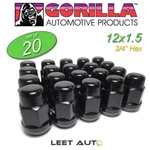(20) Gorilla Lug Nuts, Black, 12X1.5 Thread, 3/4" Hex 19MM, Bulge Acorn, 41138BC New. Price: $42.88.