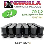 (24) Gorilla Lug Nuts, Factory Style Bulge, 14MM 1.50, Black, 14X1.5 61148FSBC New. Price: $79.88.