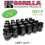 (24PC.) Gorilla Lug Nuts, 12MM 1.50, Black, 12X1.5, Bulge Acorn, 91138BC New. Price: $46.88.