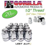(20PC.) Gorilla Lug Nuts + Wheel Locks, 1/2" Thread, 3/4" Hex 19MM, Chrome New. Price: $45.88.