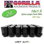 (24PC.) Gorilla Lug Nuts, Factory Style, 14MM 1.50, Black, 7/8" Hex, 66148FSBC New. Price: $89.88.