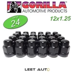 (24) Gorilla Lug Nuts, 12MM 1.25, Black, Bulge Acorn, 13/16" Hex 21MM, 91128BC New. Price: $46.88.