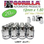 (20PC) Gorilla Lug Nuts + Wheel Locks, 12MM 1.50, 3/4" Hex 19MM, Chrome 12X1.5 New. Price: $45.88.