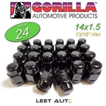 (24) Gorilla Lug Nuts, 14MM 1.50, Black, Bulge Acorn, 13/16" Hex 21MM, 91148BC New. Price: $46.88.